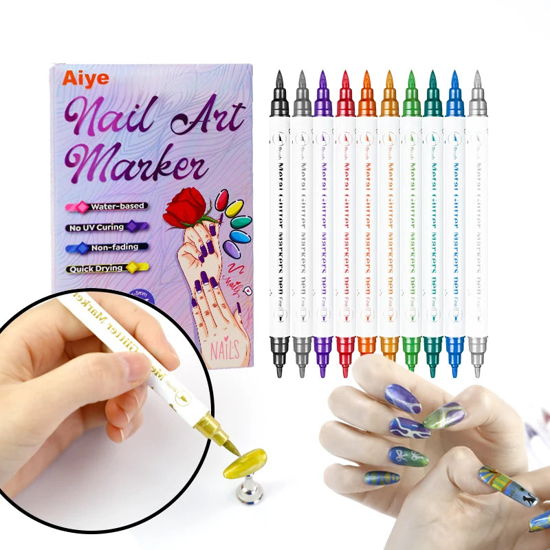 10Pcs/Set DIY Nail Art Graffiti Pen Nail Polish Pens Drawing Painting Point Liner Acrylic Painted Pen Waterproof Quick-drying Oasis Select