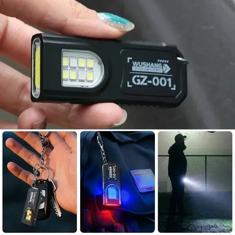 Multifunctional LED Flashlight Keychain Rechargeable Mini Torch with COB Work Light Keyring Torch Camping Walking Pocket Lamp Oasis Select