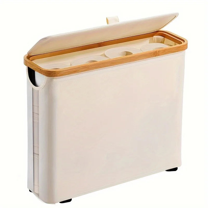 Toilet Paper Storage 28L, Toilet Paper Basket with Lid for Bathroom Storage Organizer, Free Standing Holds Up to 9-12 Rolls Oasis Select WHITE