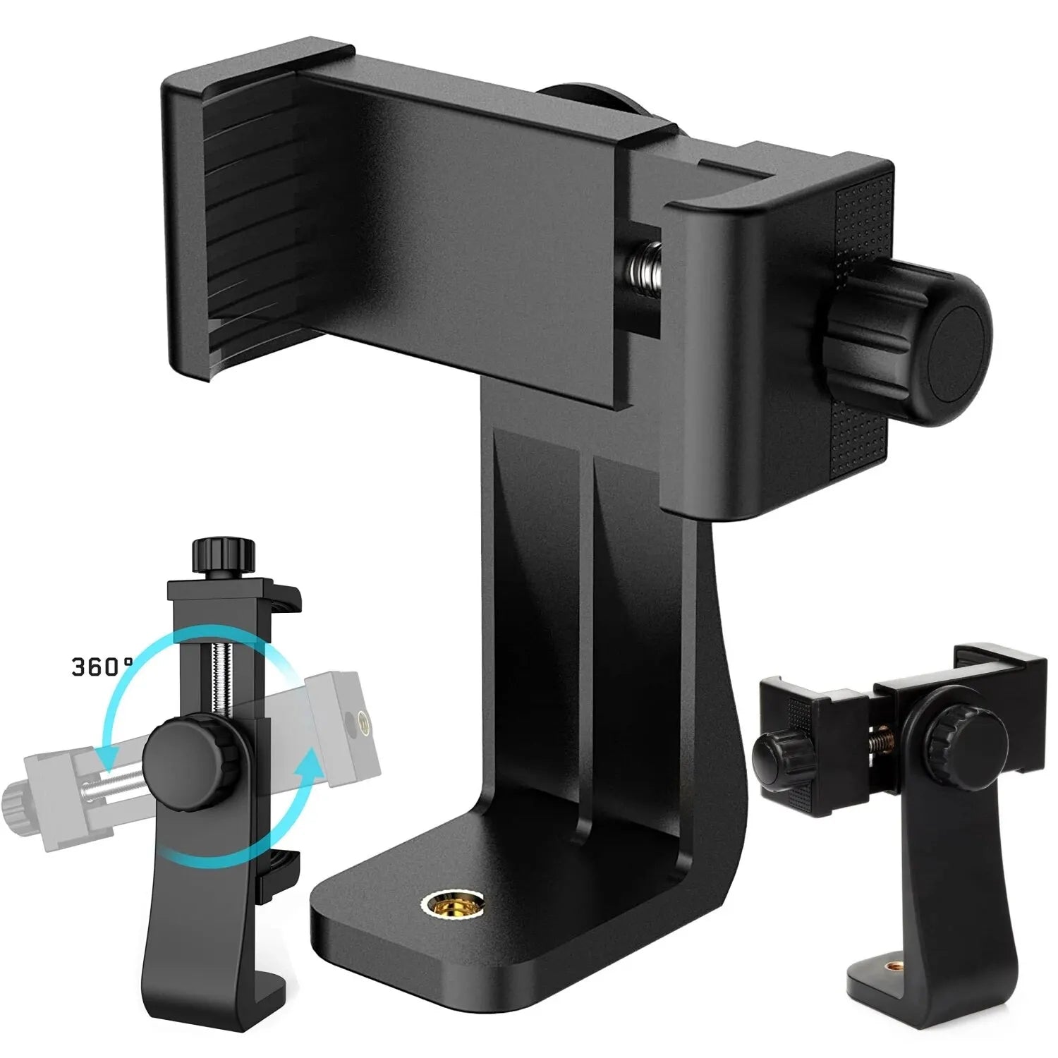 360° Phone Clip Tripod Mount – Universal 1/4 Screw Adapter