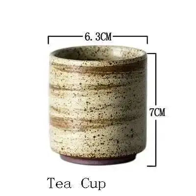 Retro Handmade Stoneware Rice Soup Bowl Tea Cup Round Steak Salad Dinner Plate Dishes Home Dining Dish Japanese Tableware Set Oasis Select Tea Cup