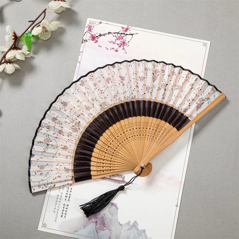 Japanese Style Kimono Folding Fan Small Lady Portable Summer Daily Fan Dance Decoration Fans Chinese Hanfu Cheongsam Photo Props Oasis Select A