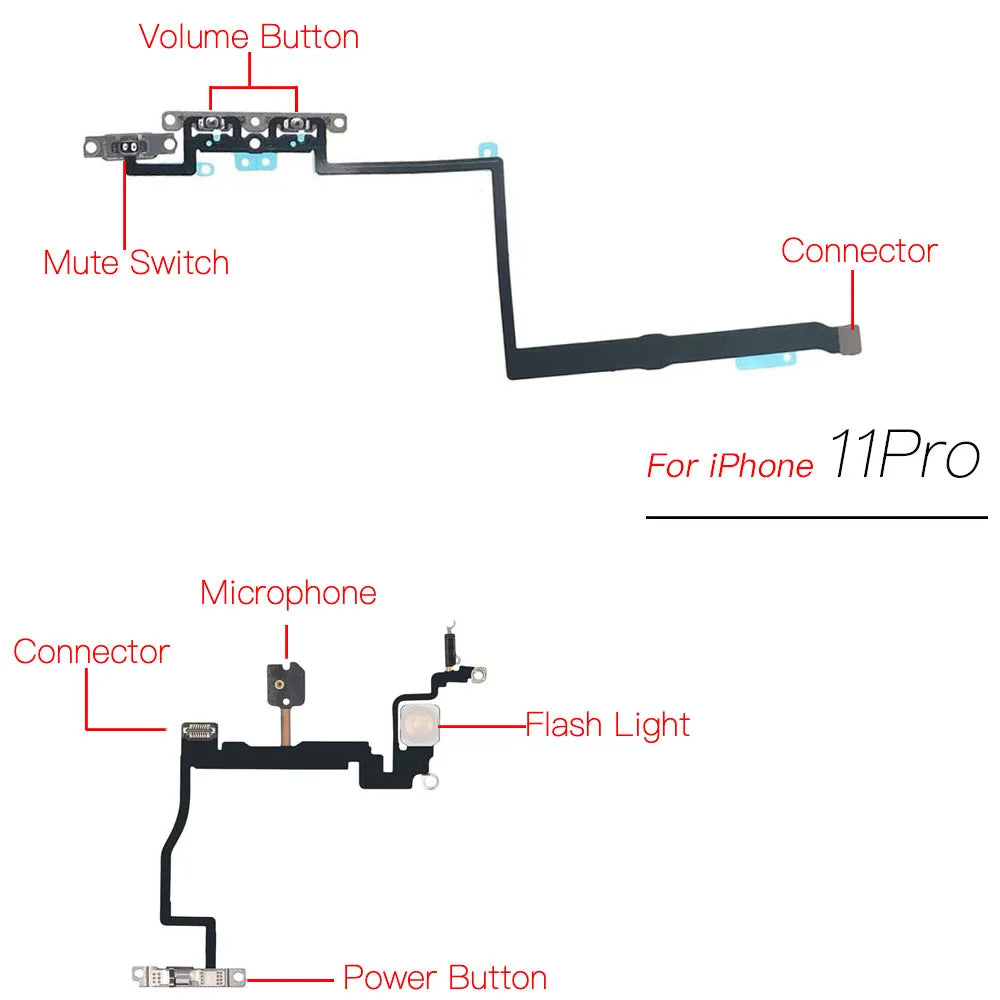 iPhone 11 Pro Max Power Volume Silent Flex Cable w/ Mic & LED