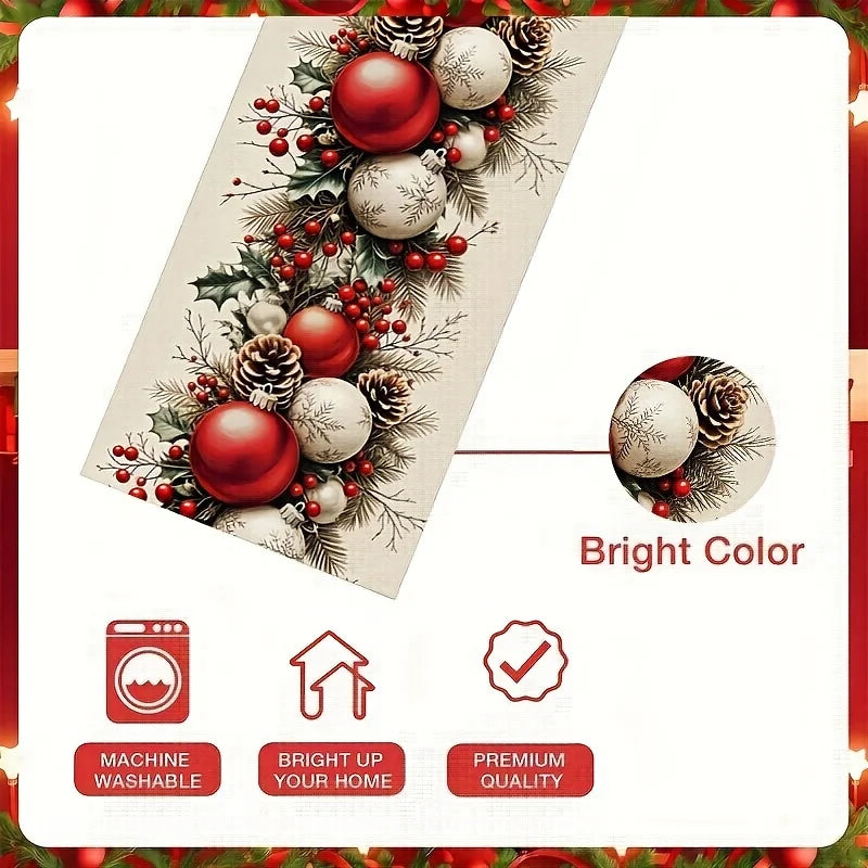 1pc Festive Christmas Table Runner - Polyester, Rectangular Holiday Table Decor for Home and Gift Giving, Christmas Decorations Oasis Select