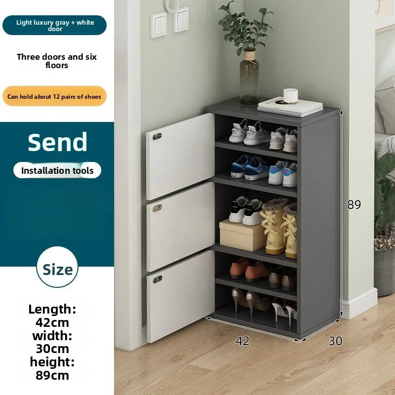 Shoe rack narrow vertical dustproof large capacity storage locker small apartment multi-layer shoe cabinet Oasis Select Dark Grey-89CM