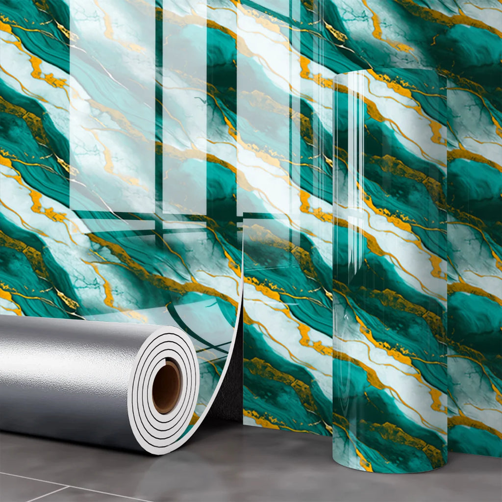 1Roll Marble Imitation Self-Adhesive Wall Sticker Thick Gilded Luxury TV Background Wallpaper Waterproof Oilproof Home Decor Oasis Select Green-1Roll 40x300cm