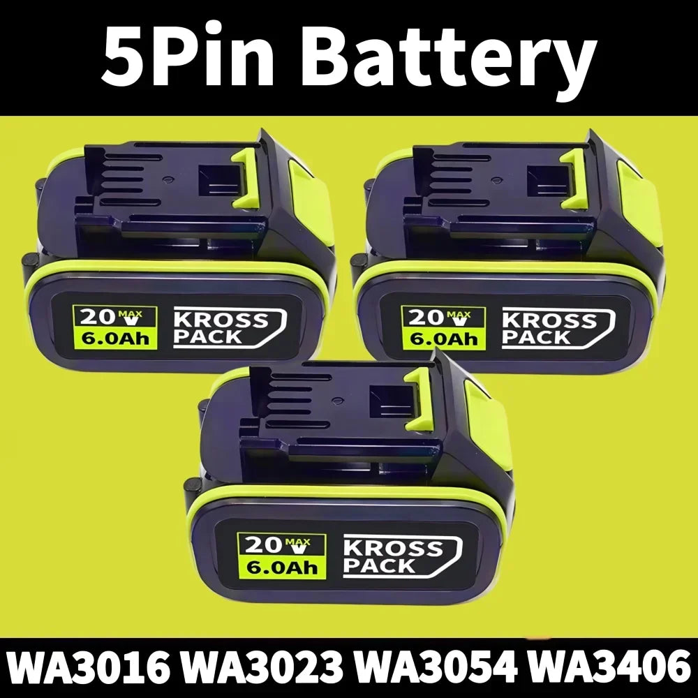 20V 6.0Ah & 8.0Ah WA/WX Tools Battery, 3H Fast Charge with LED Display & 5 Protections, Compatible WA3016/WA3023/WA3054 Oasis Select A-5Pin-6.0Ah-3pcs