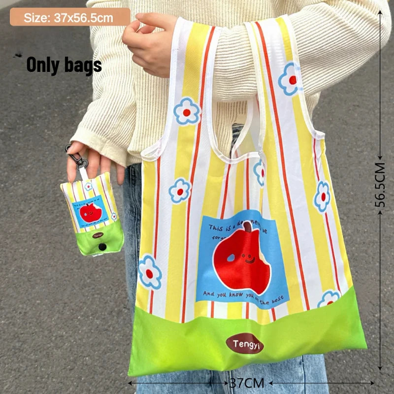 Cute Foldable Shopping Large Capacity Eco-friendly Tote Bag Portable Reusable Bag for Supermarket Daily Use Oasis Select Green