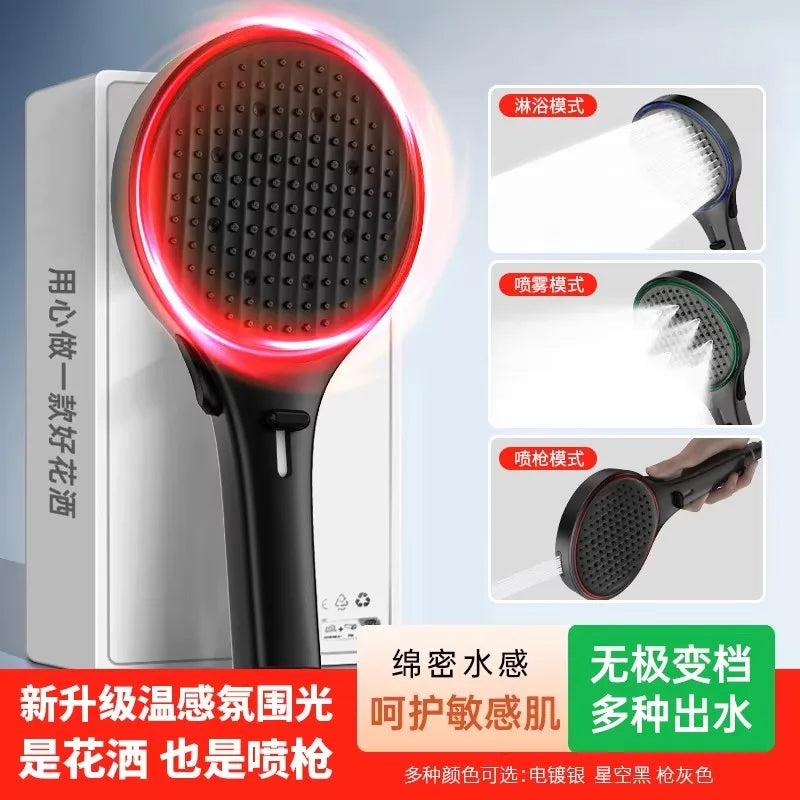New Big Panel 3 Modes LED Ambient Light Temperature Sensing High Pressure Water Saving Shower Head Spray Bathroom Accessories Oasis Select