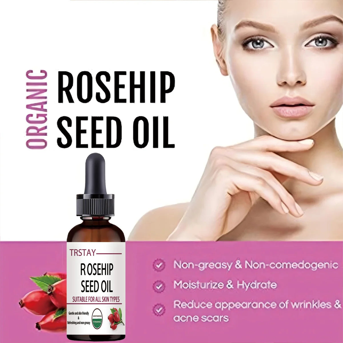 5ML/15ML/30ML/50ML/Pure Essential Oils Rosehip Oil Moisturizing Brighten Skin Color Essential Oil Anti-Dry Anti-Aging Face Essen Oasis Select