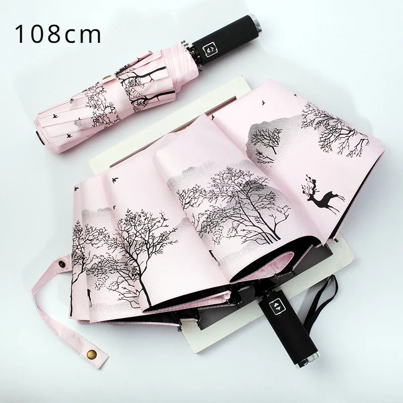 Automatic Double Sunny Umbrella Large Sunshade Sunblock Folding Retro Oil Painting Umbrella Oasis Select 108cm 6