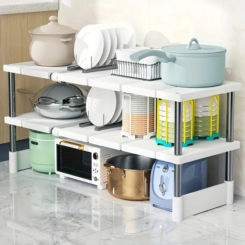 Adjustable Under Sink Storage Rack,Expandable Kitchen & Bathroom Cabinet Organizer, Durable Space-Saving Multi-Layer Pot Holder Oasis Select