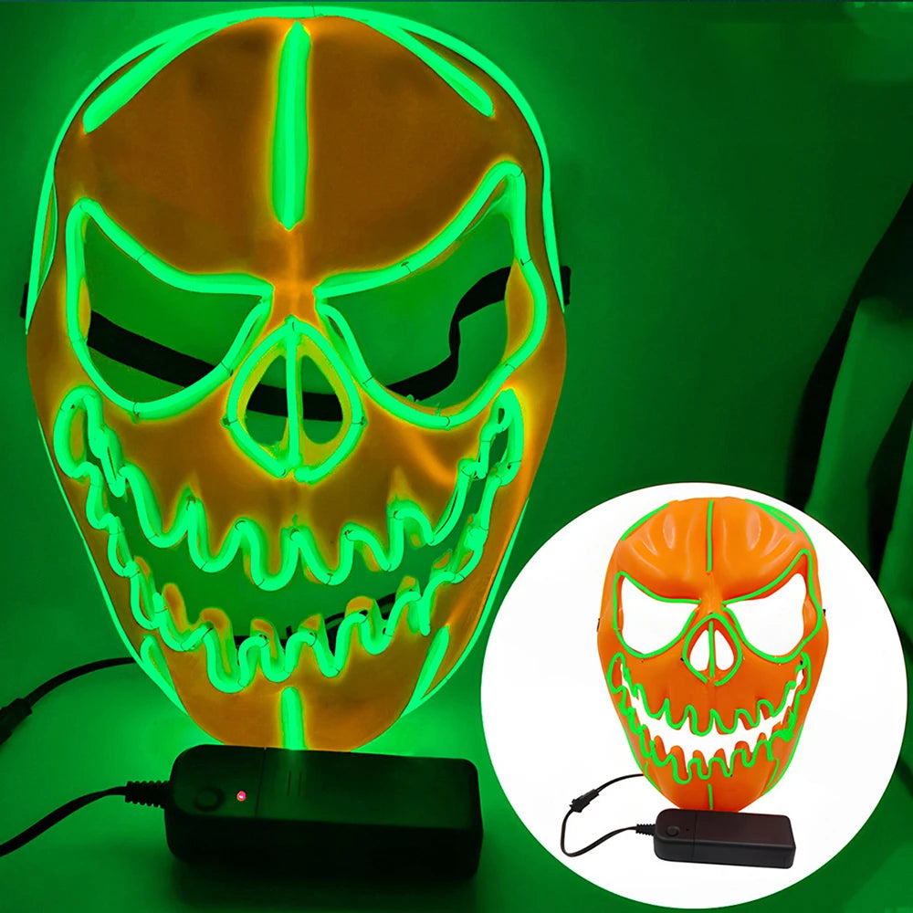 1PC Creative Halloween Party Costumes Accessories Devil LED Horror Masks Pumpkin Head Mask Scary Cosplay Props for Adult Oasis Select Fluorescent Green