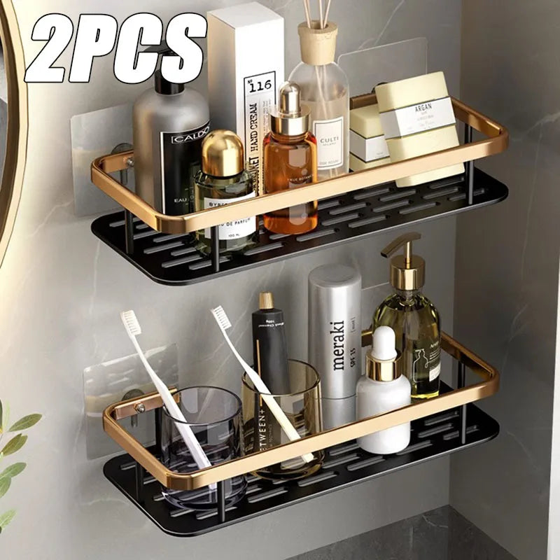 1-3 Piece Bathroom Shelves Drill-Free Shower Organizer Shelf Bathroom Toilet Space Aluminum Corner Shelf Bathroom Accessories Oasis Select Black Gold 2PCS