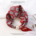 Elegant Breathable Silk Scarf Pearl Buckle Printed Magnetic Snap Scarf Lightweight Thin Faux Pearl Scarf for Women Accessories Oasis Select 07