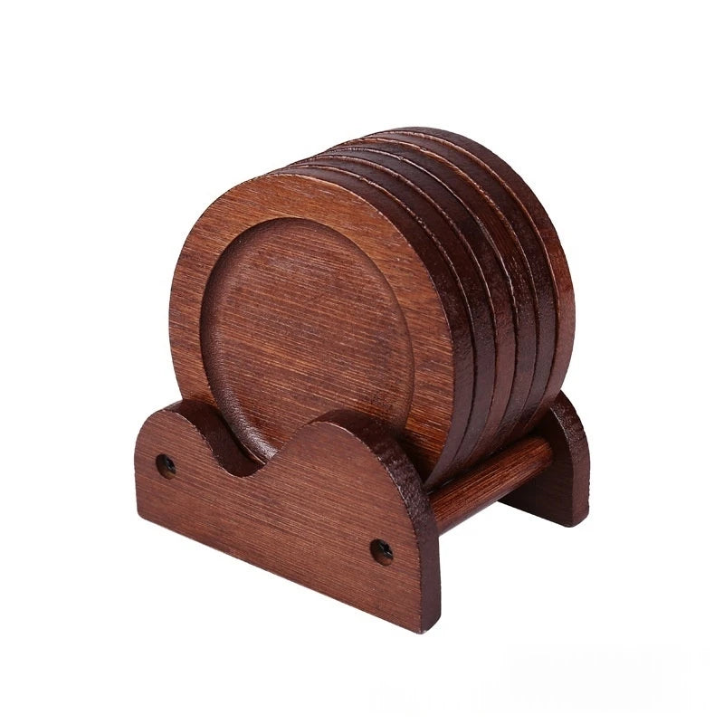 6Pcs Bamboo Coasters With Holder, Heat Resistant Non-Slip Round Insulated Mats For Hot Coffee Mugs Tea Cups Bowls Table Decor Oasis Select