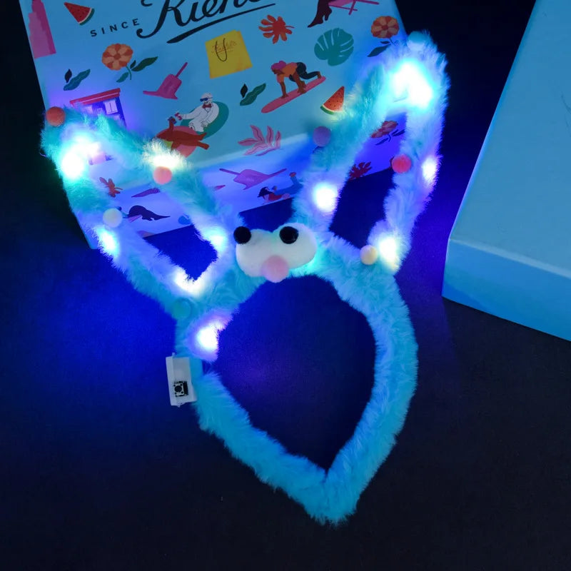 Women Girls LED Bunny Ears Hairband Easter Light Up Headbands Halloween Glow Party Supplies Wedding Festival Oasis Select blue-glasses