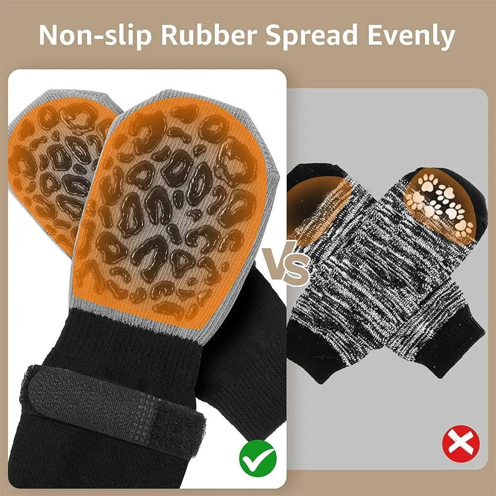 4PCS Anti-Slip Cozy Dog Socks Anti-Scratch Strong Grip Knitted Socks Adjustable Band Cotton Paw Protector Wooden Floors Oasis Select