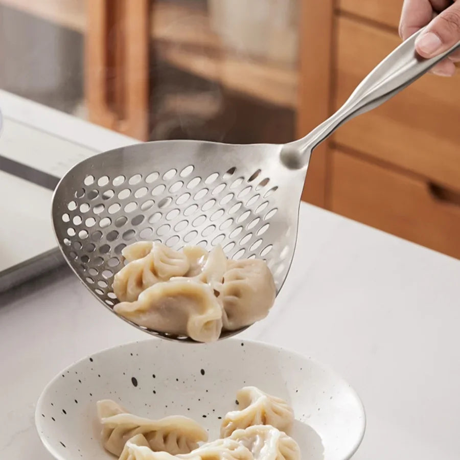 1pc Large Durable Stainless Steel Colander Skimmer Spoon, Heavy Duty Food Strainer Spoon for Frying & Cooking, Kitchen Utensils Oasis Select