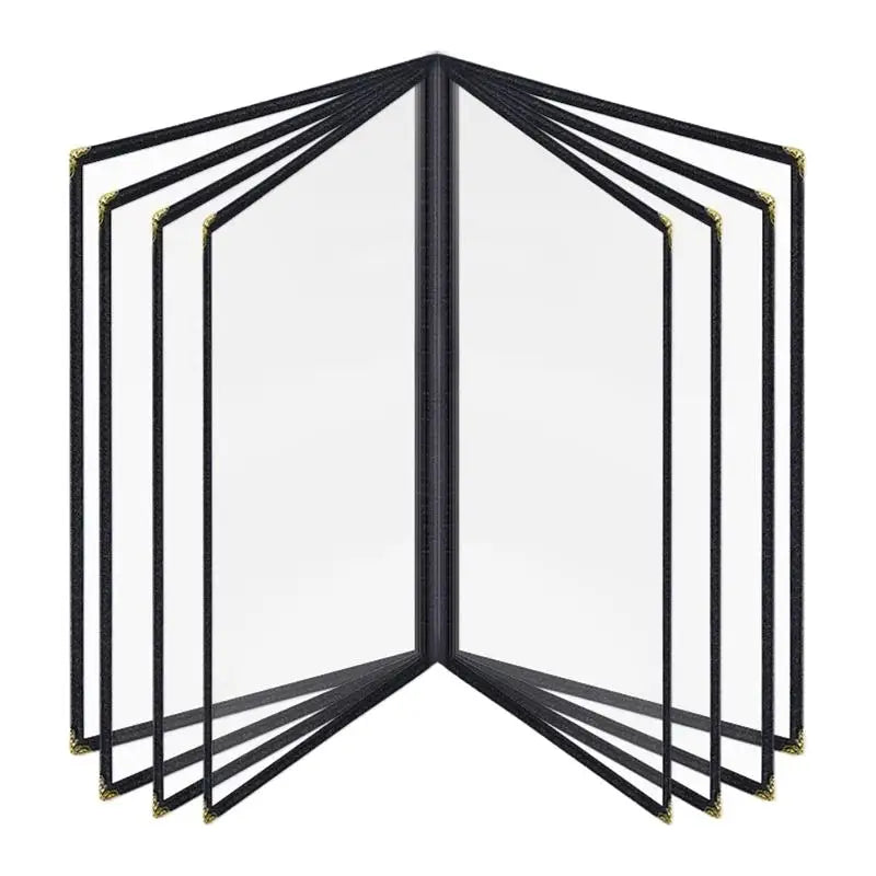 Foldable A4 PVC Menu Cover Transparent Double Panels Reusable Holder for Family Gathering Dinner Party Oasis Select Black 8 Pages