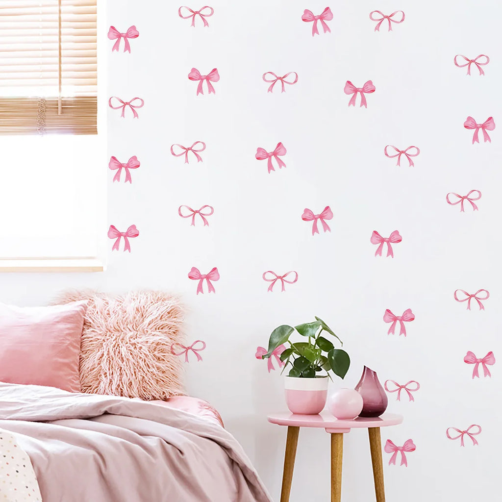 Cute Pink Bow Wall Stickers Boho Bowknot Bedroom Decorative Wall Stickers Love Heart Bow Fridge Stickers DIY Home Decoration Oasis Select Pink-B