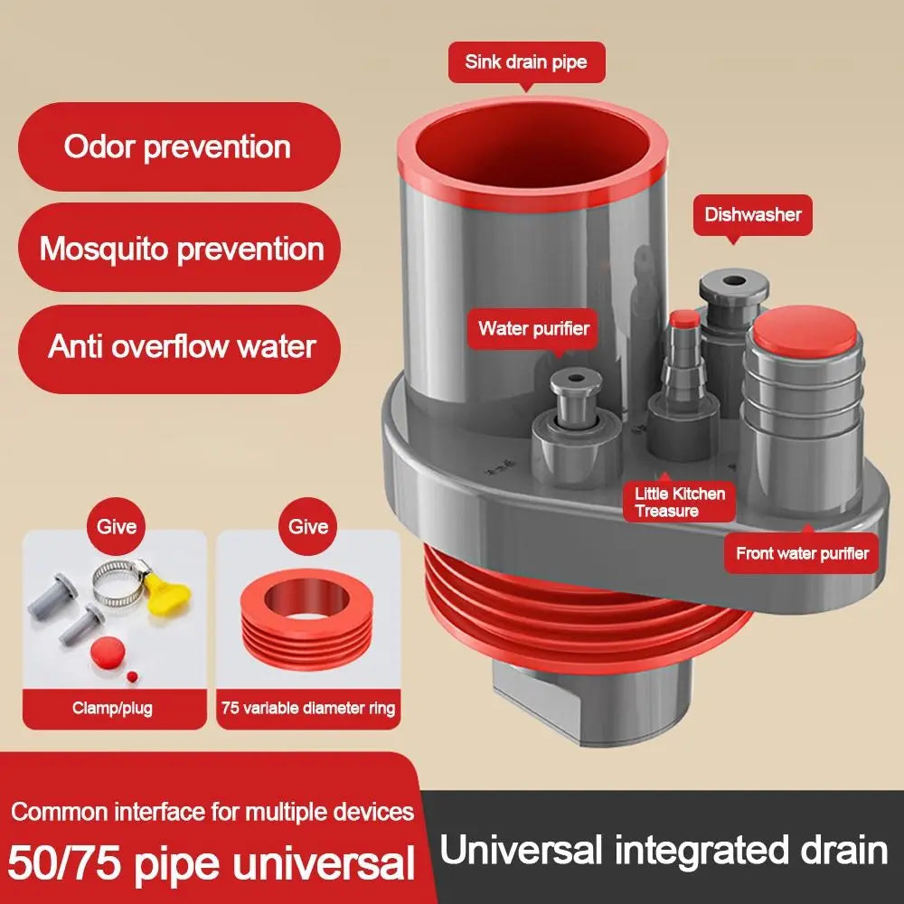 Anti odor Sink Drain Pipe Adapter Sealing Ring Multifunctional Kitchen Basin Sewer Branch Universal 5 in 1 Oasis Select A