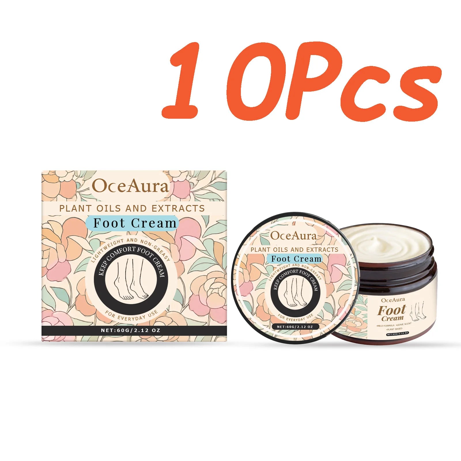 Foot Moisturizing Cream Moisturizing Relaxing Foot Care Nourishing Anti-Cracked Smoothing Softens Cuticles Daily Foot Care Oasis Select 10 x 60g Boxed