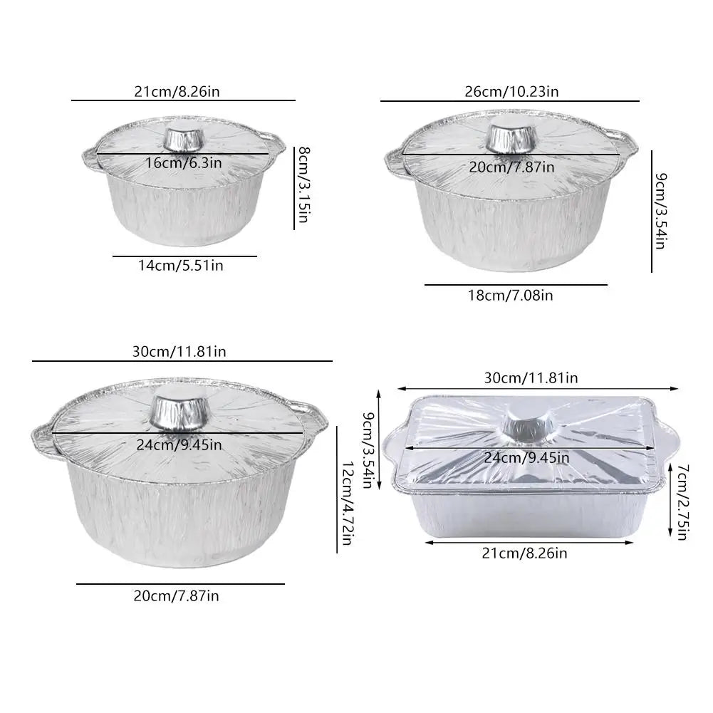10PCS Disposable Aluminum Foil Pans With Lid Round/Square Food Storage Container BBQ Baking Pans Air Fryer Liners Kitchen Supply Oasis Select