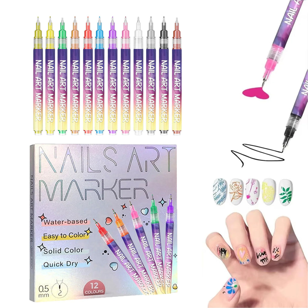 12pcs/Set Nail Art Graffiti Pen DIY Nail Art Painting Pens Abstract Lines Fine Design Multi-Color Drawing Nail Painting Tools Oasis Select