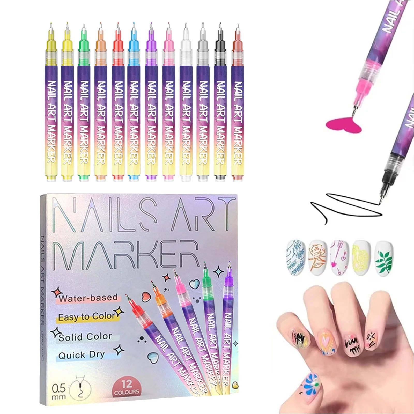 12pcs/Set Nail Art Graffiti Pen DIY Nail Art Painting Pens Abstract Lines Fine Design Multi-Color Drawing Nail Painting Tools Oasis Select