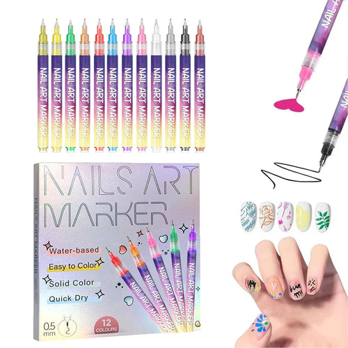 12pcs/Set Nail Art Graffiti Pen DIY Nail Art Painting Pens Abstract Lines Fine Design Multi-Color Drawing Nail Painting Tools Oasis Select