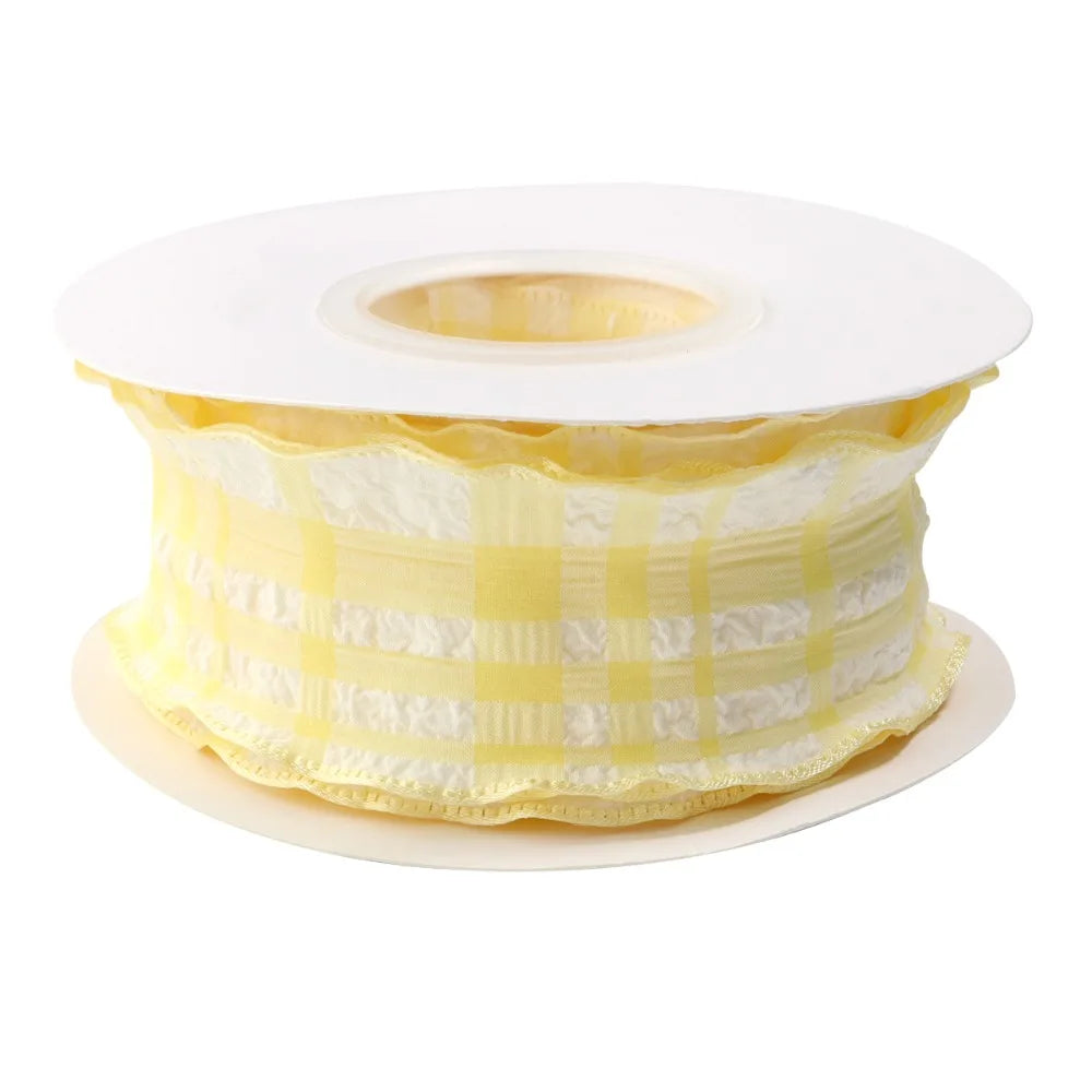 10 Yard Plaid Ribbon 4CM Width Reusable Roll of Satin Ribbon Gift Wrapping Bouquets Easy Cut Gingham Ribbons Oasis Select Yellow- L