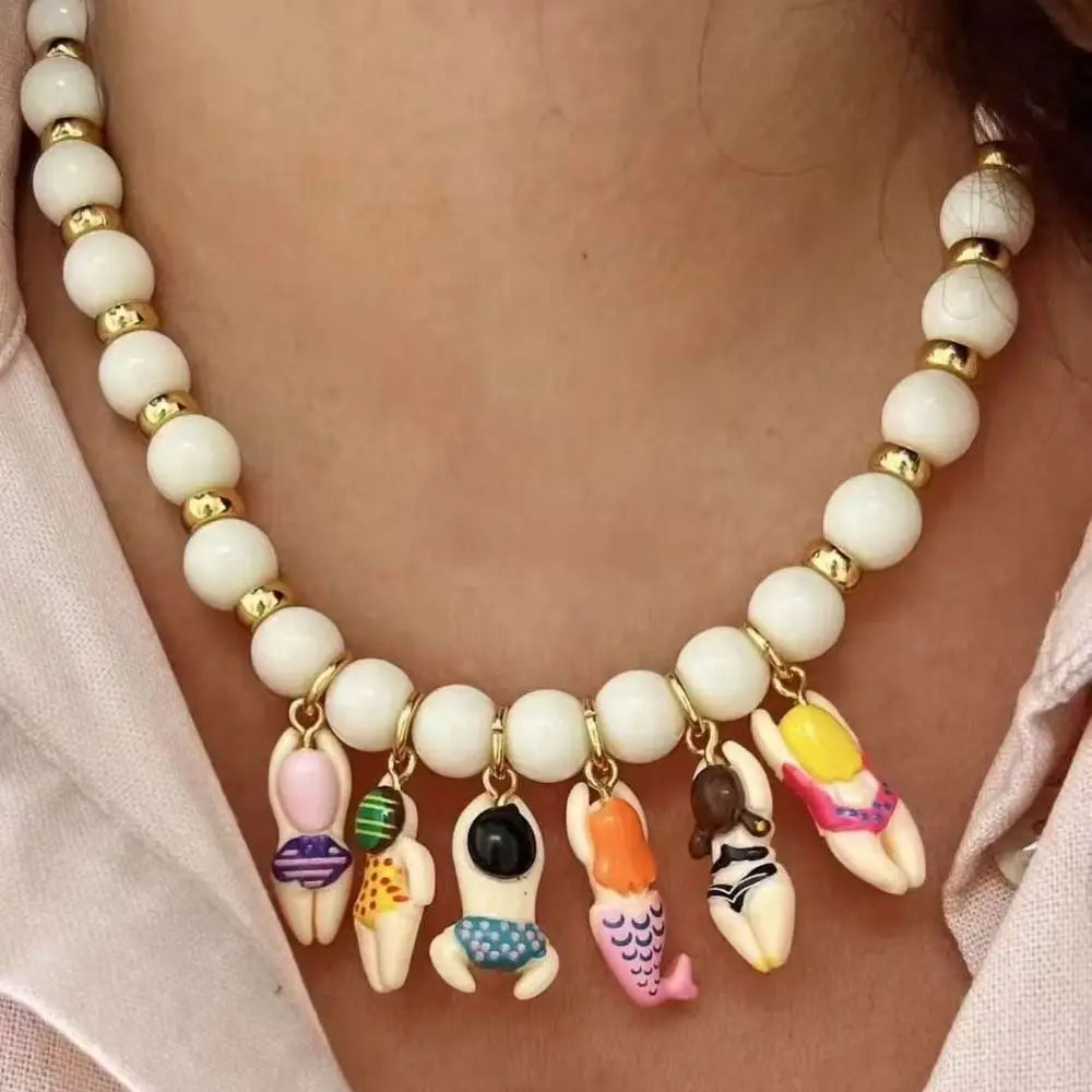 New Bikini Doll Necklace Adjustment Imitation Stone Neck Chain Handmade Gift Beads Chain Necklace Accessories Oasis Select