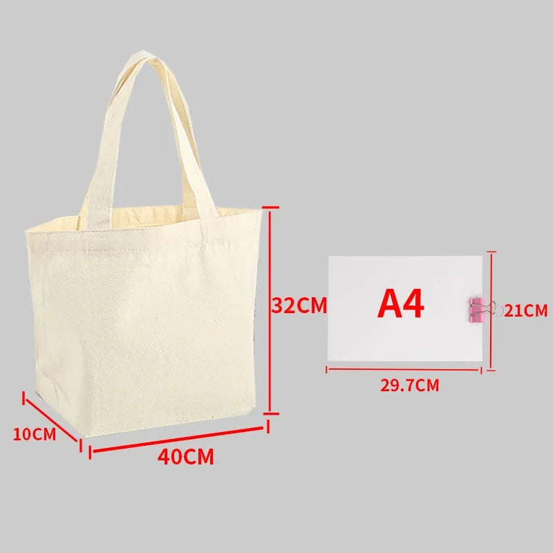 Reusable Foldable Shoulder Handbag Eco-Friendly Women Ladies Large Cotton Fabric Canvas Tote Bag For Market Shopping Bags Blank Oasis Select Beige-40x32x10cm