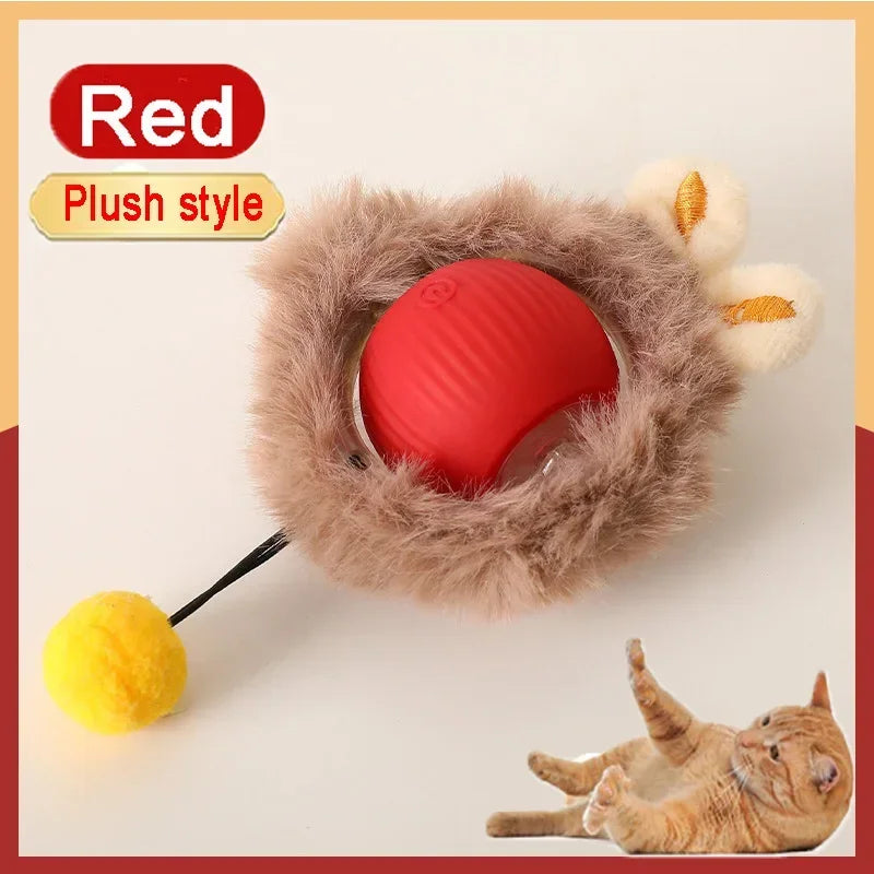 Interactive Toys for Cats Rechargeable Cat Exercise Wheel Interactive Cat Motion Toy Cat Pet Interaction Automatic Rolling Ball Oasis Select Red Plush Ball New Version