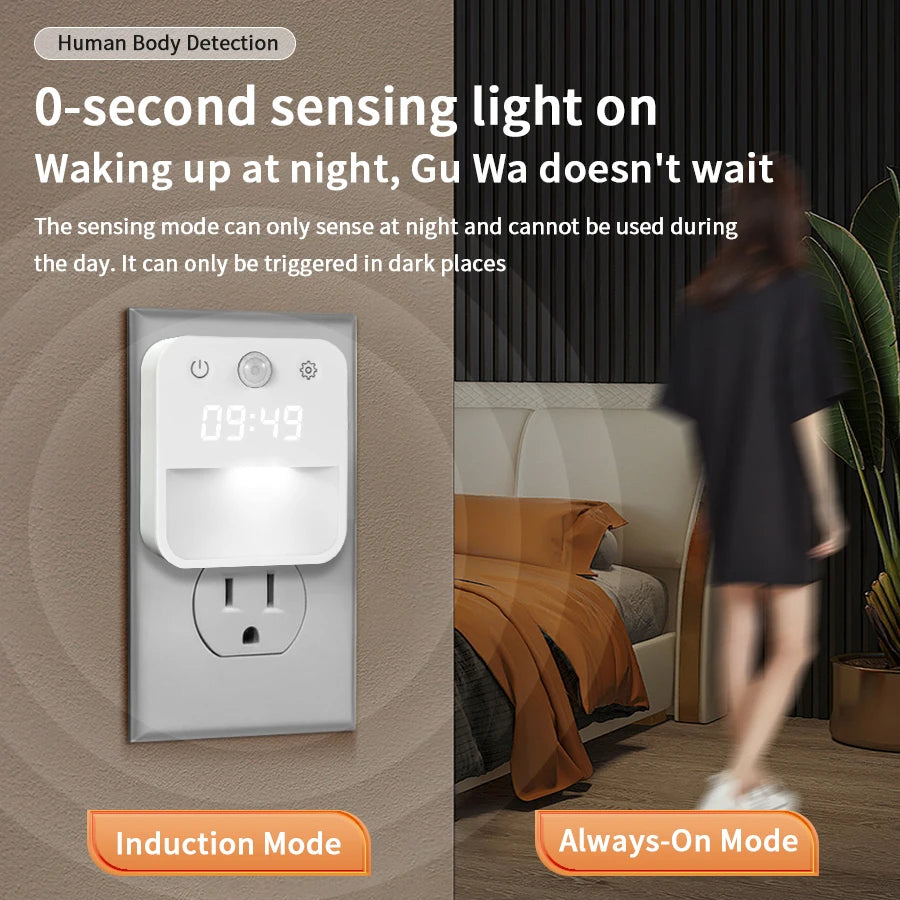 Motion Sensor LED Night Light with Clock Display – 3 Modes Motion Sensor Night Light Oasis Select