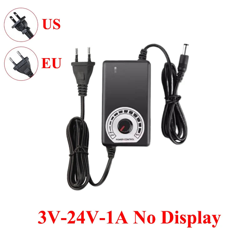 Transfotrmer AC 220V TO DC 12V 24V 5V Adjustable Power Supply Adapter DC 3V-24V Transformers AC 220 V To 12 24 V With 8PCS Plug Oasis Select 3V-24V-1A No Display US Plug