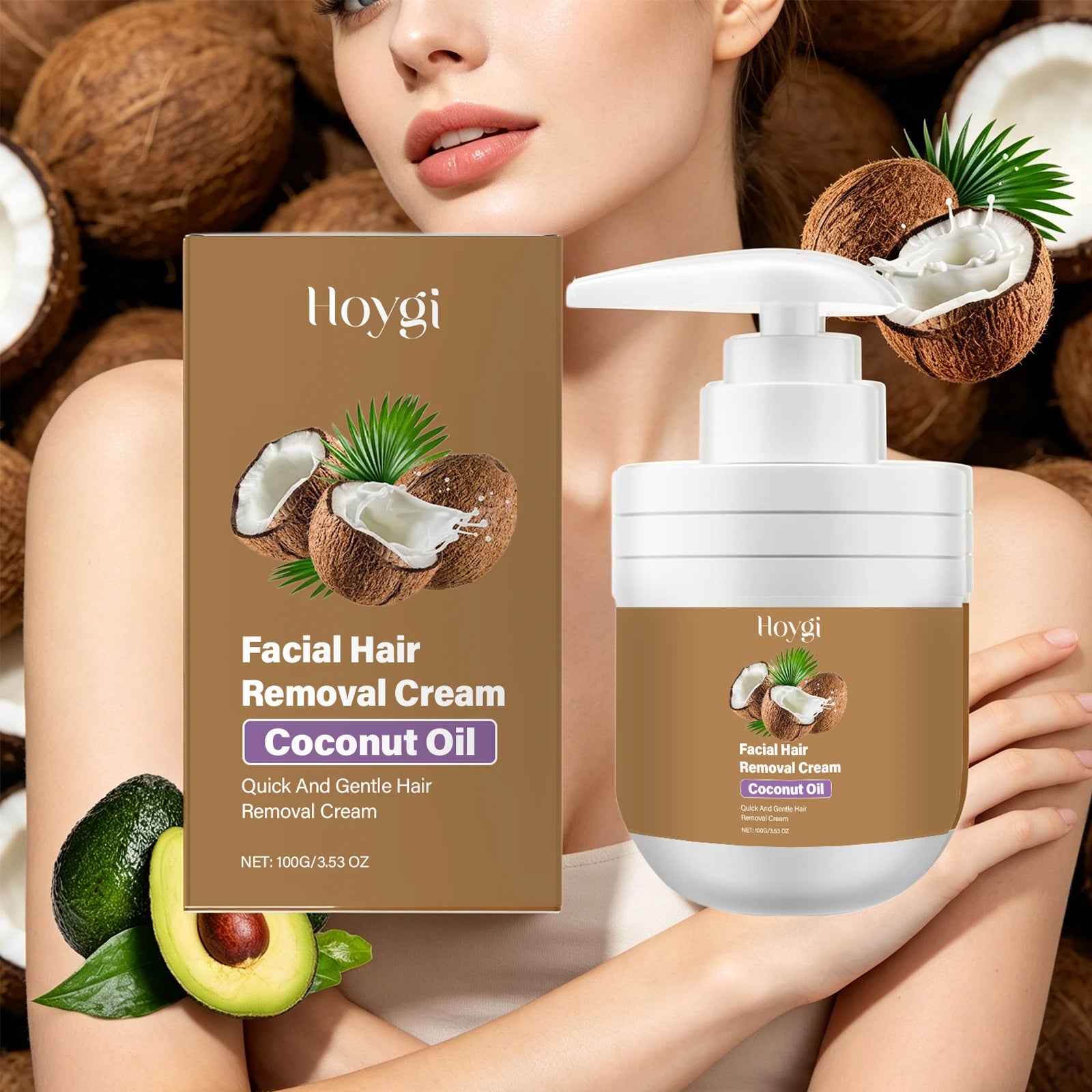 Coconut Hair Removal Cream for Women and Men Lip and Chin Hair Mild Non Irritating Painless Hair Remover Growth Inhibitor 100g Oasis Select