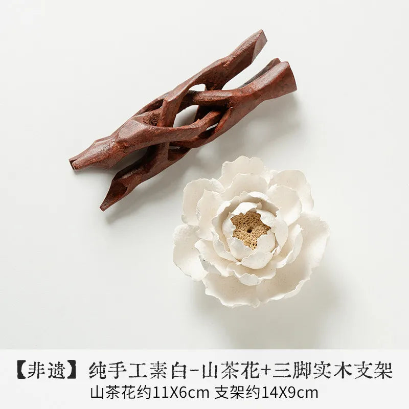 Ceramic Handmade Camellia Incense Holder Hand Pinched Indoor Decor Incense Base for Stick Incense Home Aromatherapy Ornament Oasis Select WHITE