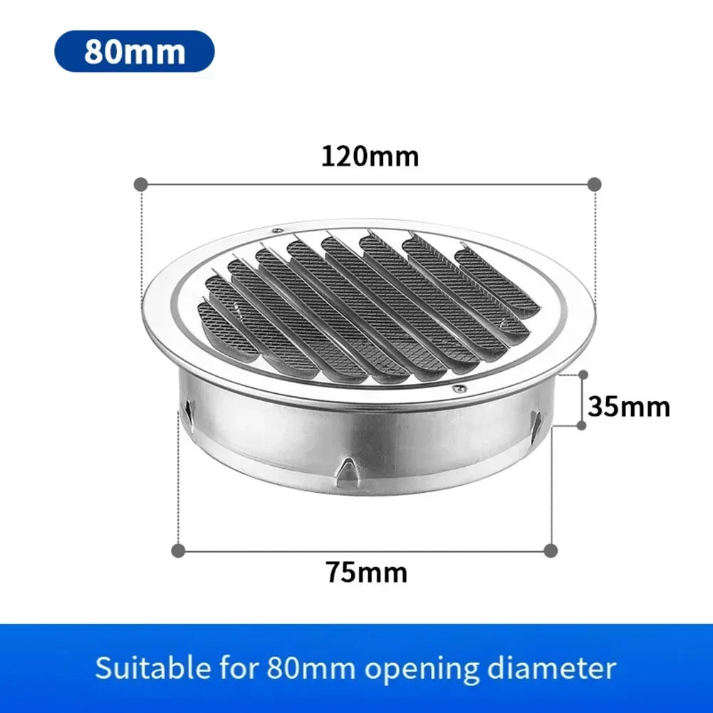 70-300mm Stainless Steel Wall Ceiling Air Vent Exhaust Hood Ducting Ventilation Waterproof Vents Cap Grille Cover Oasis Select 80mm