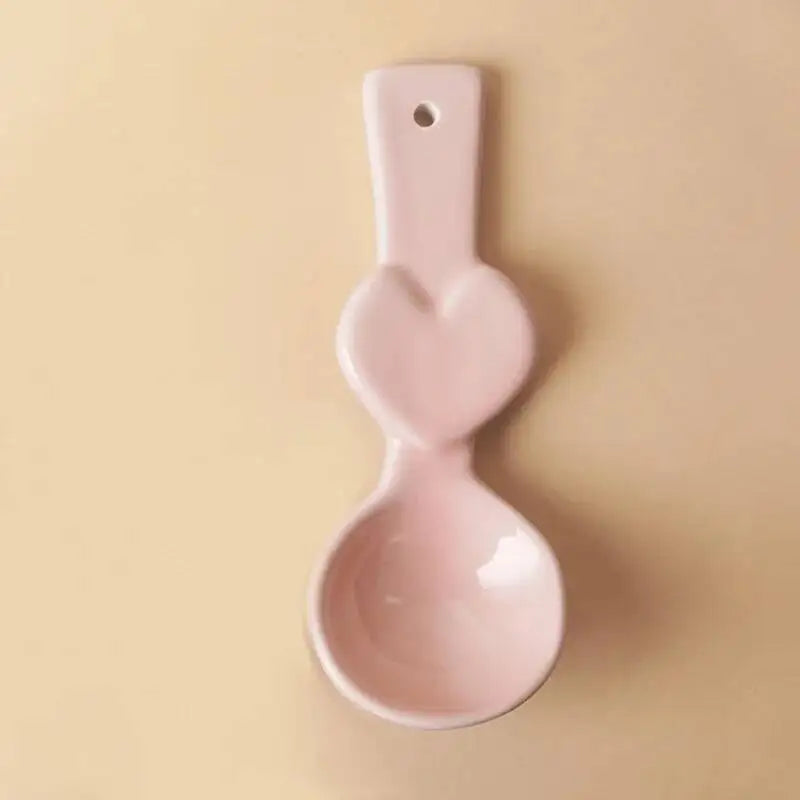 Heart Double Happiness Ceramic Spoon High Aesthetic Personality Red Pink Solid Color Dining Spoon Sweet Cake Long Handle Soup Oasis Select Pink