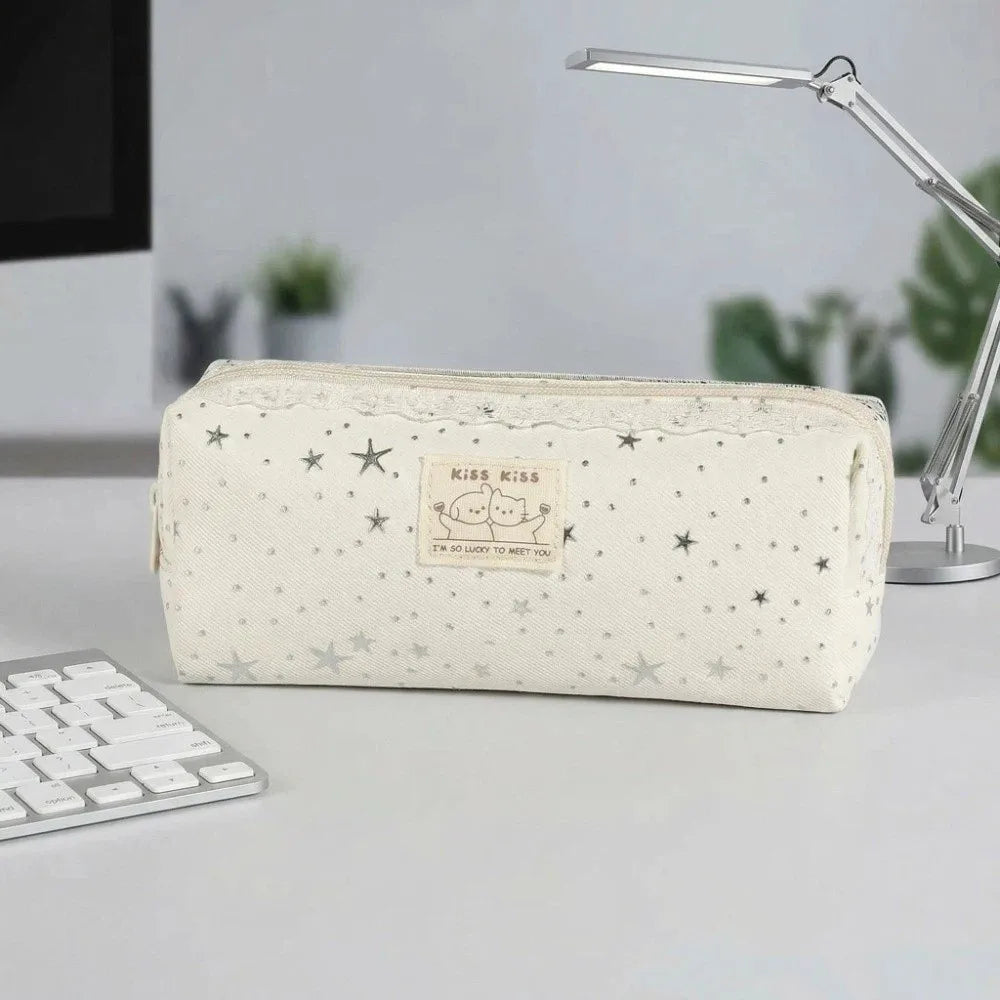 Lace Star Dots Y2k Dots Pencil Case Pencil Pouch Desktop Storage Korean Style Pen Bag Cute Dog Cat Friend Multi-functional Oasis Select