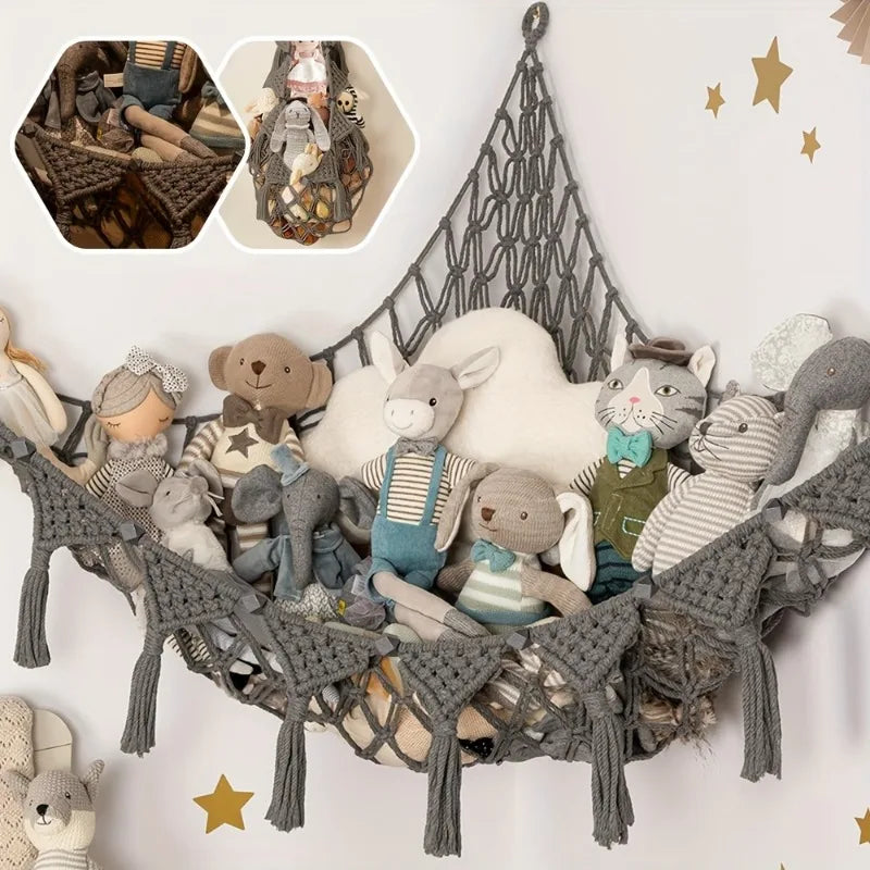 Stuffed Animal Toy Storage Hammock - Doll Stuff Animals Organizer Decorations - Cute Hanging Plushie Net Bedroom Room Decor Oasis Select Light Grey
