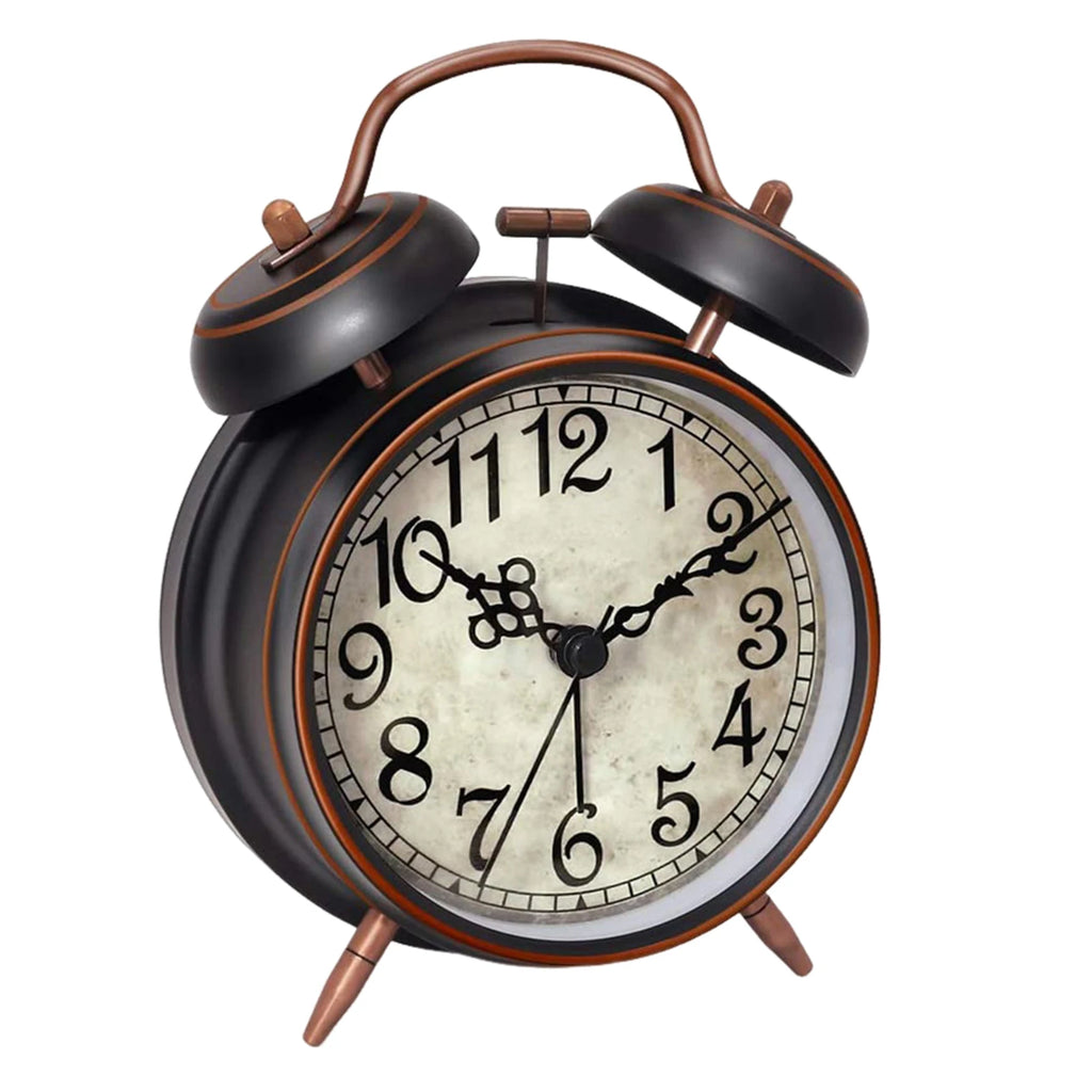 Antique Copper Twin-Bell Alarm Clock | Silent & Night Light