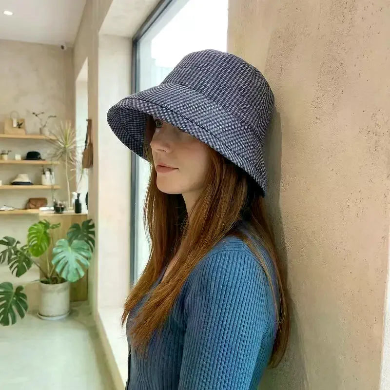Womens Plaid Fisherman Cap Summer Rolled Edge Bow Bucket Hat Breathable UV Shield Sun Cap for Beach Holiday Travel Oasis Select