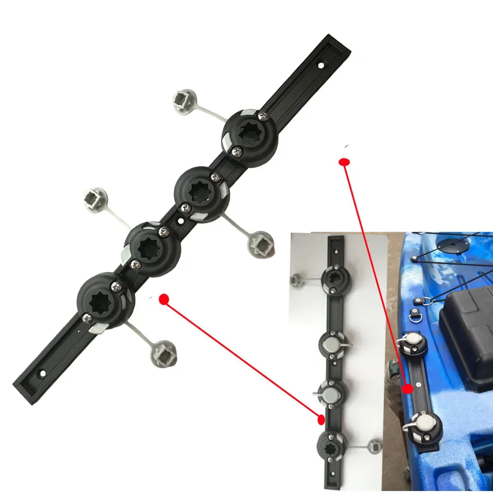 Kayak Aluminum Slide Track Rails Bracket with four Fishing Rod Holder Mounting Base DIY kayak systems Oasis Select