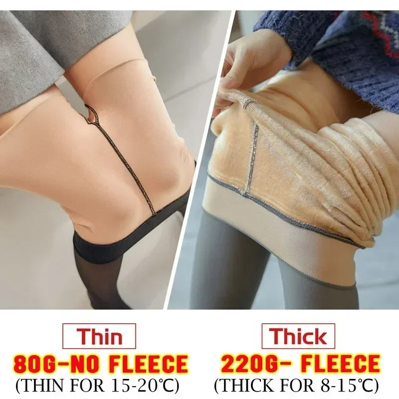 Winter Women's Pantyhose Resile Thermal Stockings Leggings Fake Translucent Warm Plush Fleece Tights Flawless Leggings Socks Oasis Select