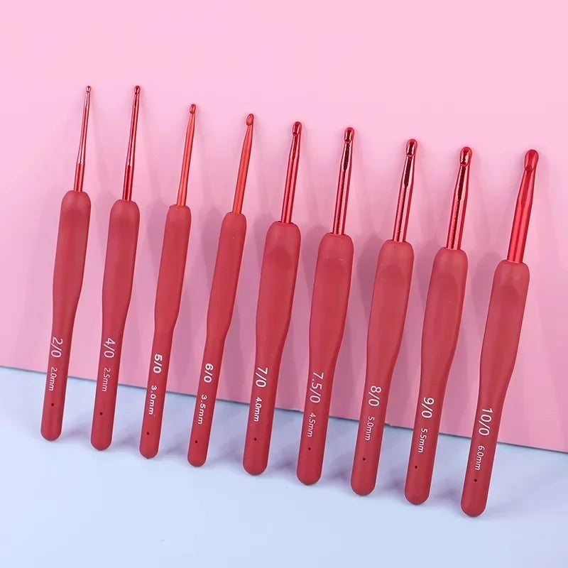 Aluminum Tulip Red Crochet Hook Frosted Handle TPR Silicone Crochet Sweater Knitting Hooks DIY Handmade Crafts Sewing Tools Oasis Select