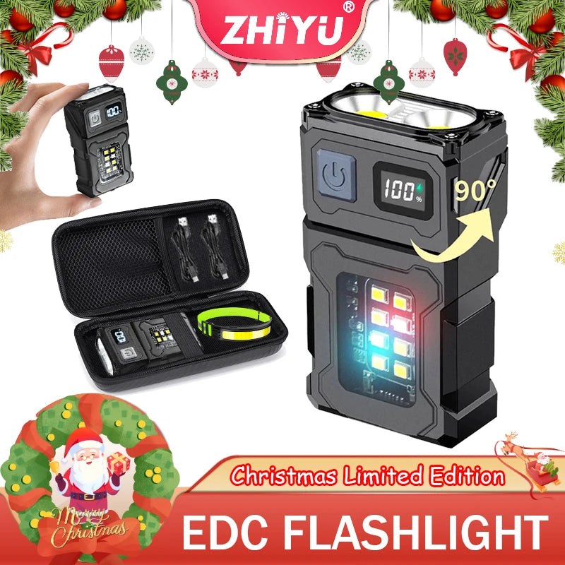 Portable LED Flashlight Super Bright Mini Rechargeable LED Tail Magnet Torch with COB Side Emergency Light for Camping Hiking Oasis Select