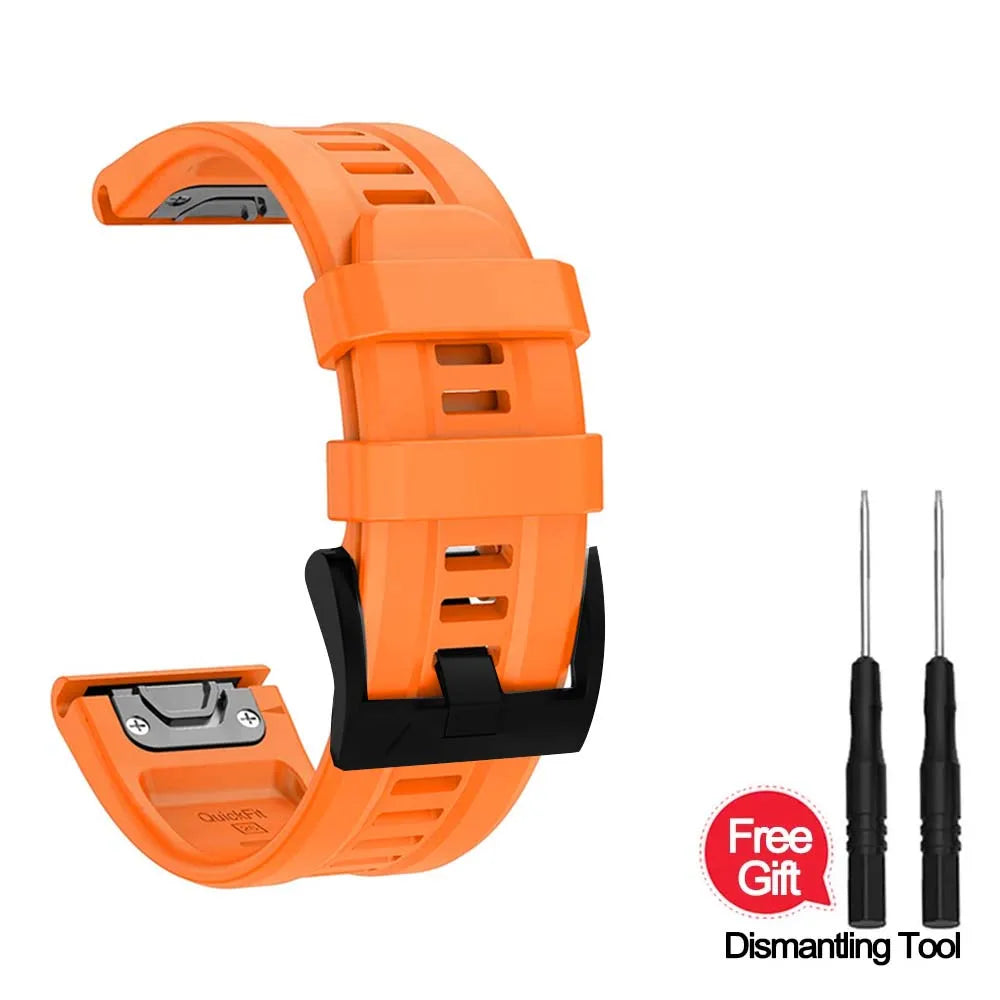 Quick Release Silicone Band for Garmin Fenix 7/6X/5X – 22/26mm Watch Band Oasis Select Orange 22mm